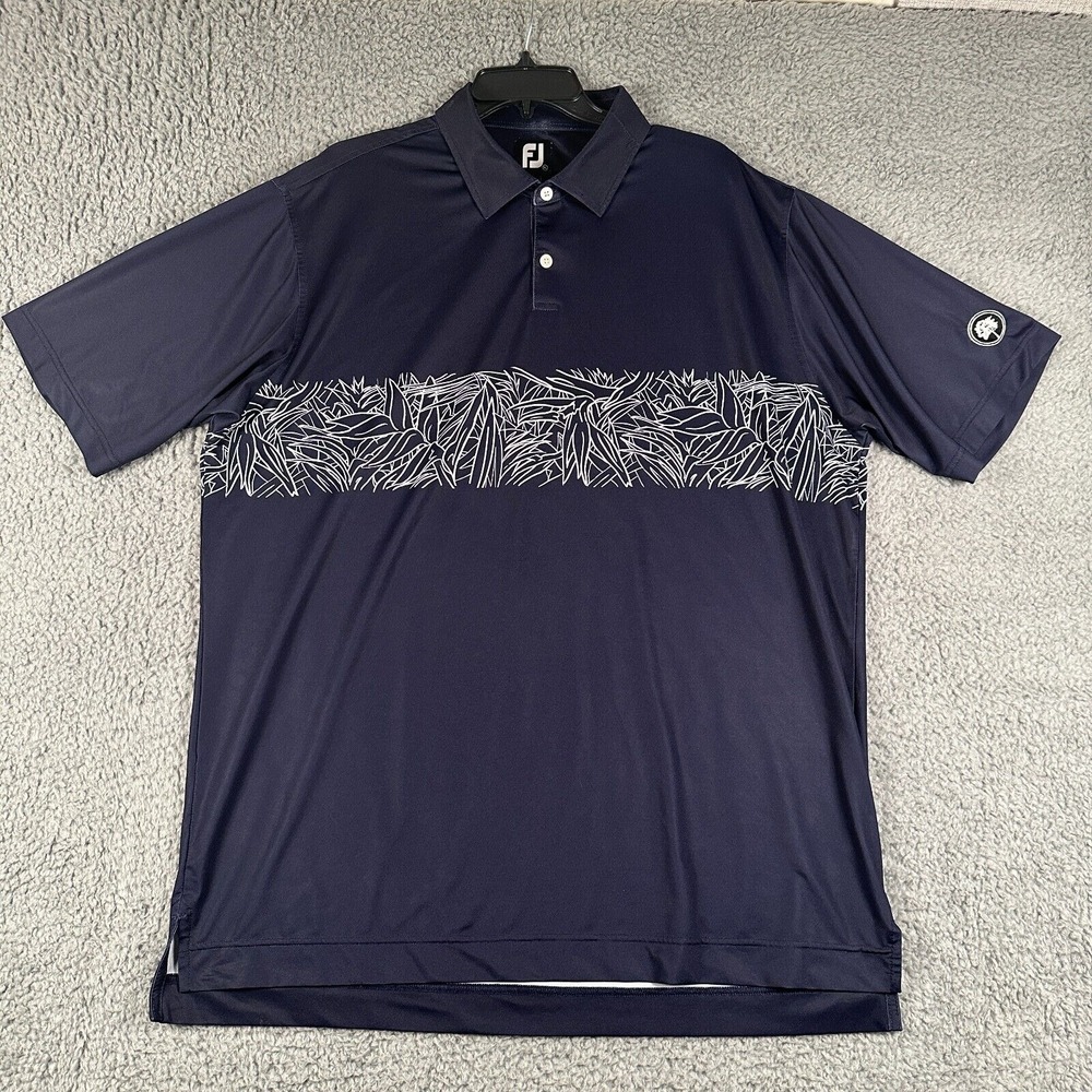 Footjoy Shirt Men's‎ XL Blue Floral Print Stripe Performance Golf Polo Flaw